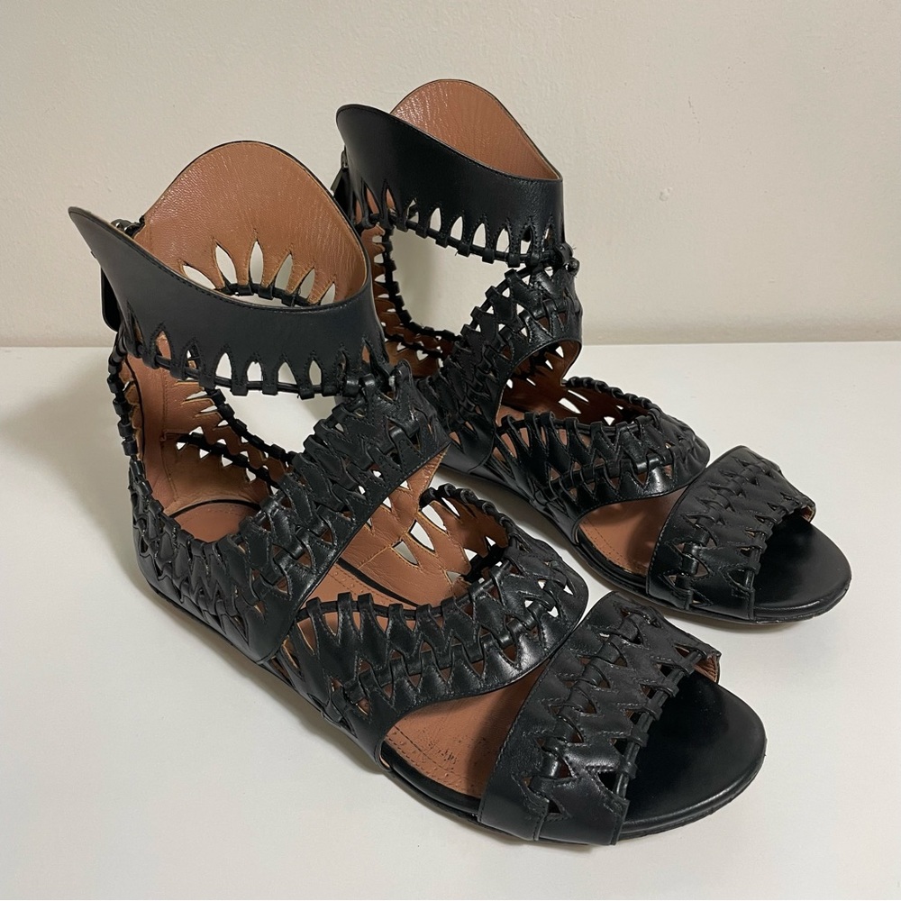 Alaïa Black Leather Gladiator Sandal
